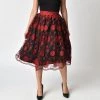 Women's Apparel Voodoo Vixen Rosalie Floral Swing Skirt In Red & Black