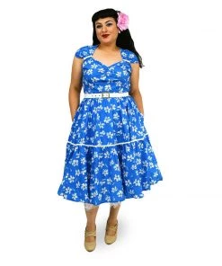 ChicStar Olivia Swing Dress In Blue And White Floral Print