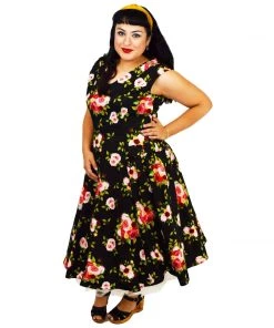 ChicStar Betty Drop-Waist Floral Swing Dress In Black Women's Apparel