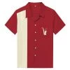 Glitz Glam And Rebellion Men's Bowling Shirt In Red With Saxophone Pocket