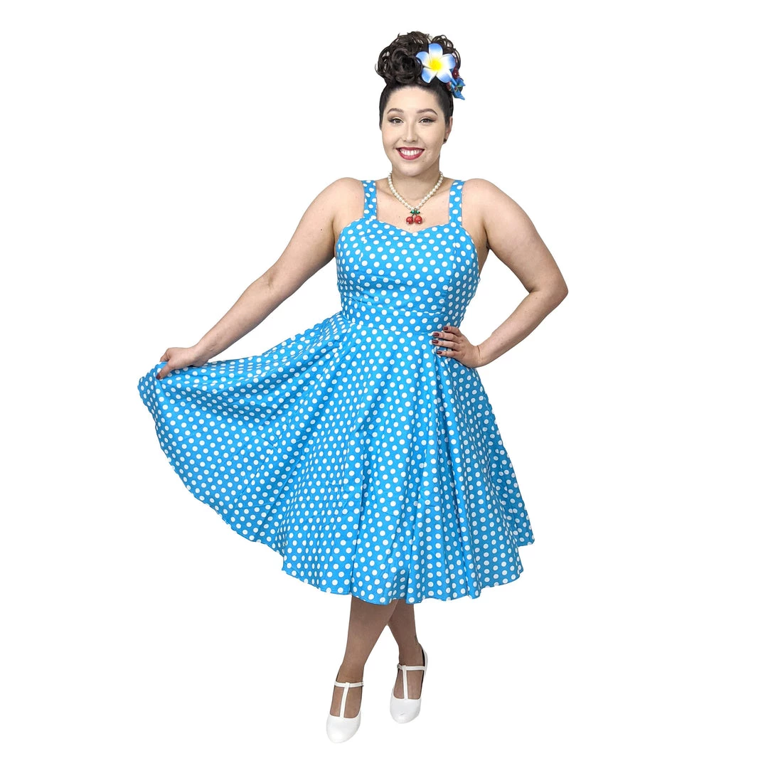 Glitz Glam And Rebellion Women's Apparel GGR Summer Polkadot Dress In Blue 3 Glitz Glam And Rebellion Women's Apparel GGR Summer Polkadot Dress In Blue