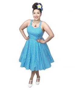 Glitz Glam And Rebellion Women's Apparel GGR Summer Polkadot Dress In Blue