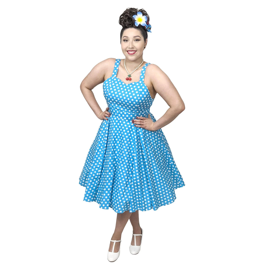 Glitz Glam And Rebellion Women's Apparel GGR Summer Polkadot Dress In Blue 4 Glitz Glam And Rebellion Women's Apparel GGR Summer Polkadot Dress In Blue