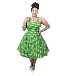 Glitz Glam And Rebellion Women's Apparel GGR Summer Polkadot Dress In Green