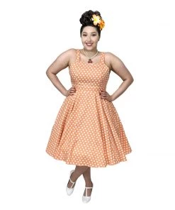 Glitz Glam And Rebellion GGR Summer Polkadot Dress In Orange Women's Apparel