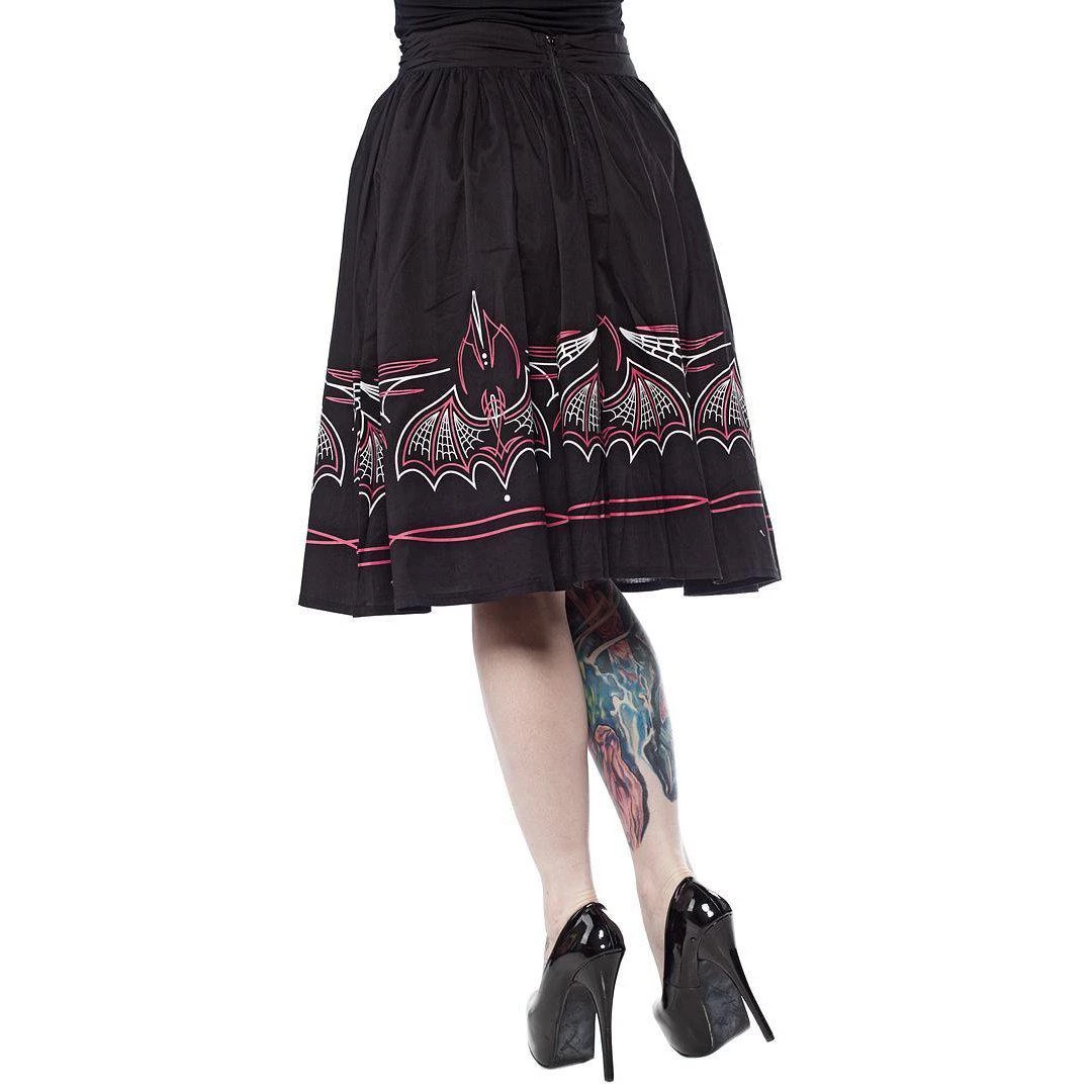 Women's Apparel Sourpuss Batty Pinstripe Skirt In Black & Pink 5 Women's Apparel Sourpuss Batty Pinstripe Skirt In Black & Pink