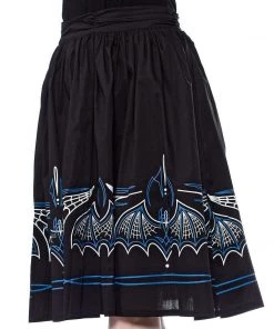 Sourpuss Batty Pinstripe Skirt In Black & Blue