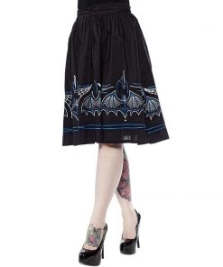 Sourpuss Batty Pinstripe Skirt In Black & Blue