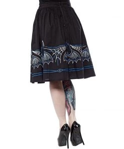 Sourpuss Batty Pinstripe Skirt In Black & Blue