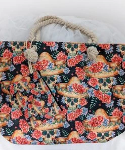 Glitz Glam And Rebellion Summer Sugar Skull Tote & Matching Coin Purse Accessories